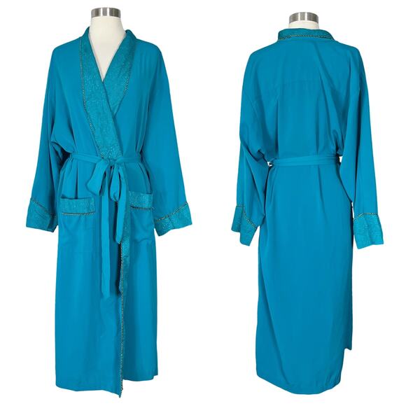 Victoria’s Secret | 90s Vintage Gold Label Turquoise Blue Midi Length Robe XS - Picture 1 of 10